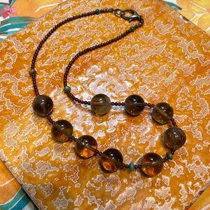 Smokey quartz, garnet and turquoise beaded necklace